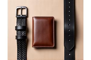 Berbagai macam dompet dan ikat pinggang kulit buatan tangan.