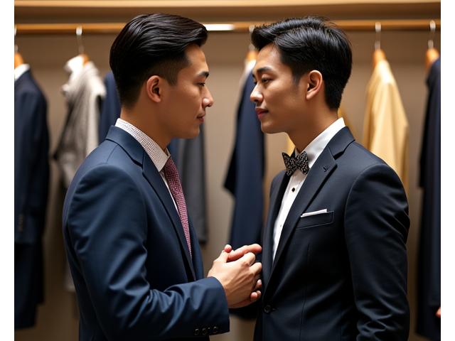 Penata gaya pria membantu klien memilih aksesoris yang cocok untuk gaya baru mereka