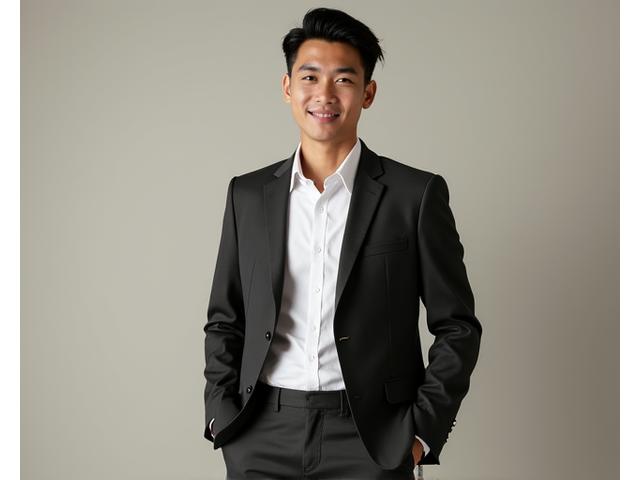 Pria mengenakan setelan ready-to-wear modern yang elegan