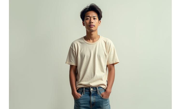 Pria dengan pakaian kasual yang kurang rapi sebelum penataan gaya