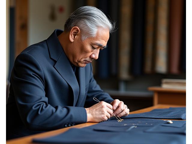 Potret Master Tailor Gaya Busana Pria sedang bekerja detail pada jas bespoke
