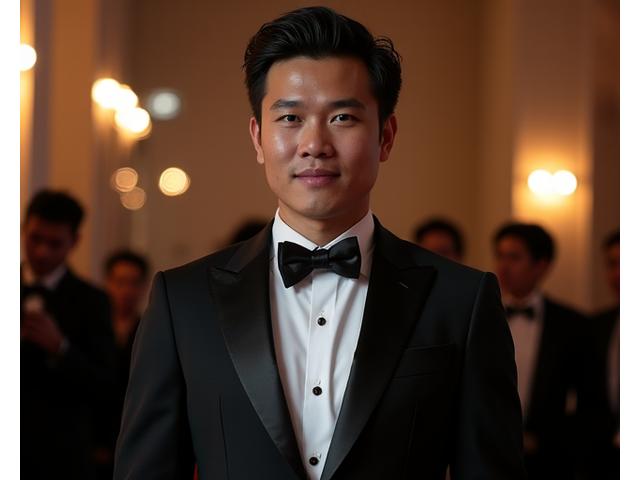 Pria mengenakan tuxedo bespoke hitam di acara gala.