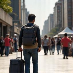 Pria bergaya saat travelling di kota, outfit casual yang durable dan stylish.